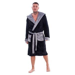 Keanu Mens Fleece Bathrobe / Black/Gray
